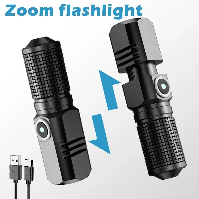 MINI Multifunctional Strong Light LED Flashlight Type-C Charging Zoom Long Range Waterproof Outdoor Emergency Lighting Spotlight