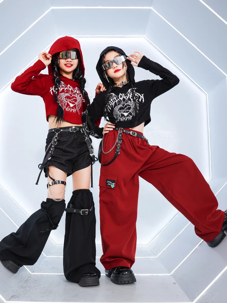 Hip Hop Mädchen K-pop Crop Hoodies Street Dance Cargo Hosen Kinder Streetwear Top Plaid Röcke Kinder Jazz Kostüme Kleidung sets – Detail 11