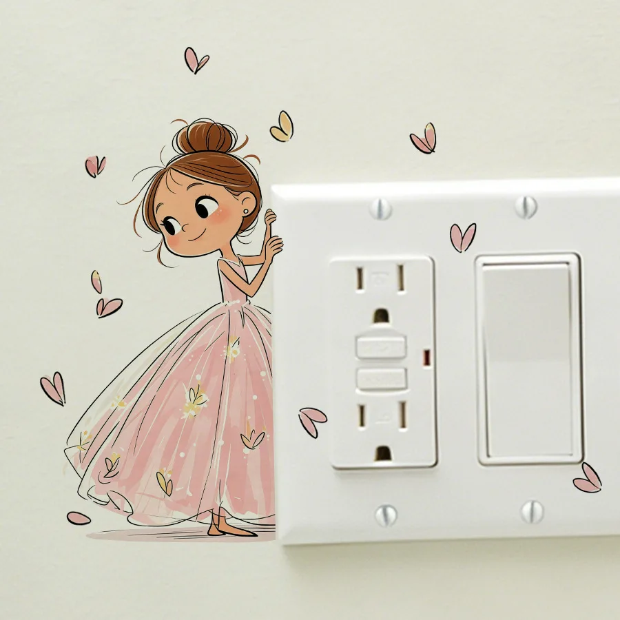 Princess Light Switch Sticker Skirt Butterfly Pattern Wall Sticker Warm Room Socket Decorations