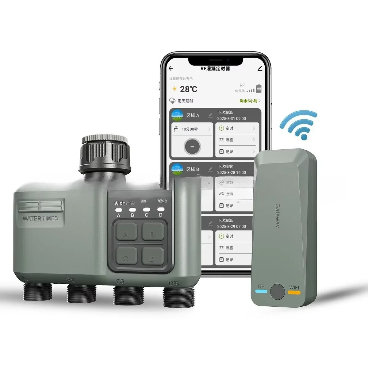 Smart Remote-Controlled 4-Way Automatic Garden Watering System, WiFi Irrigation Timer for Outdoor Plants