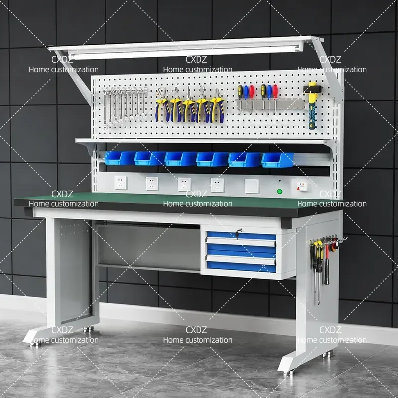 Anti Static Workbench With Lamp For Factory Workshop Assembly Line Electronic Maintenance Production Operator Desk