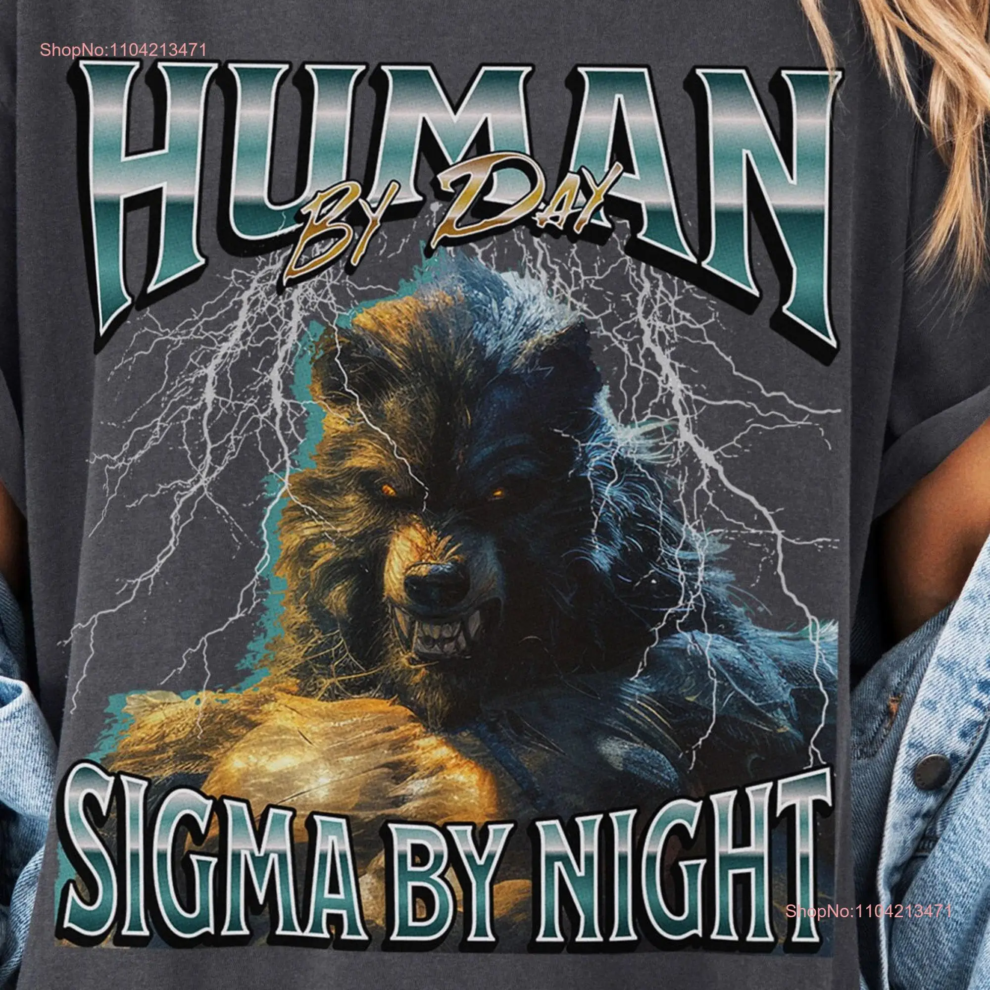 Human By Day Sigma Night 90s T Shirt Funny Meme Y2K Vintage Werewolf Top Lone Wolf Bootleg Boy Birthday for Him