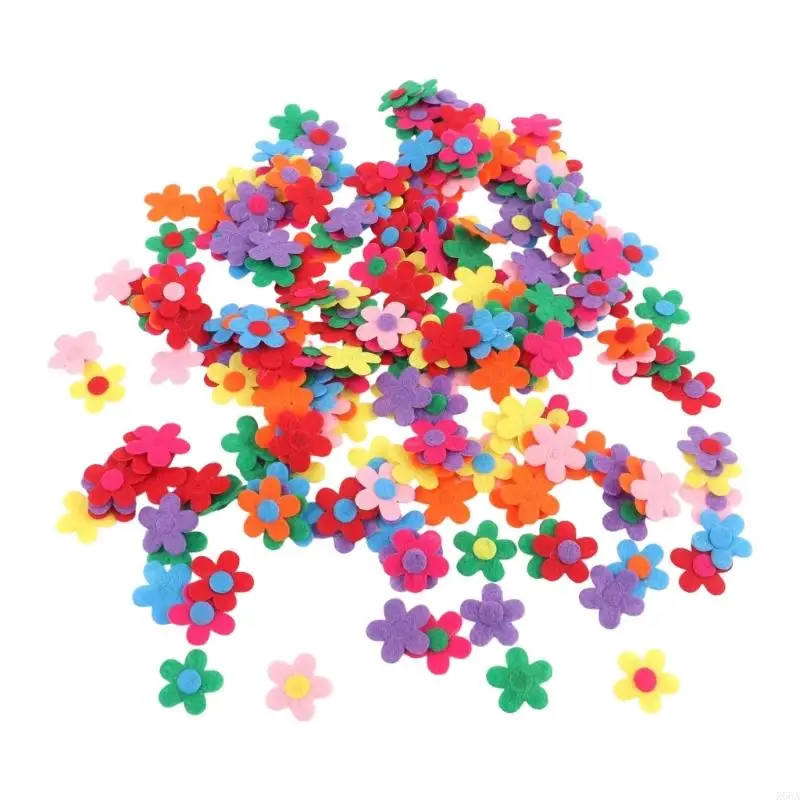 

R66A 100Pcs Felt Flowers 28mm Assorted Color Fabric Flower Embellishments for Sewing