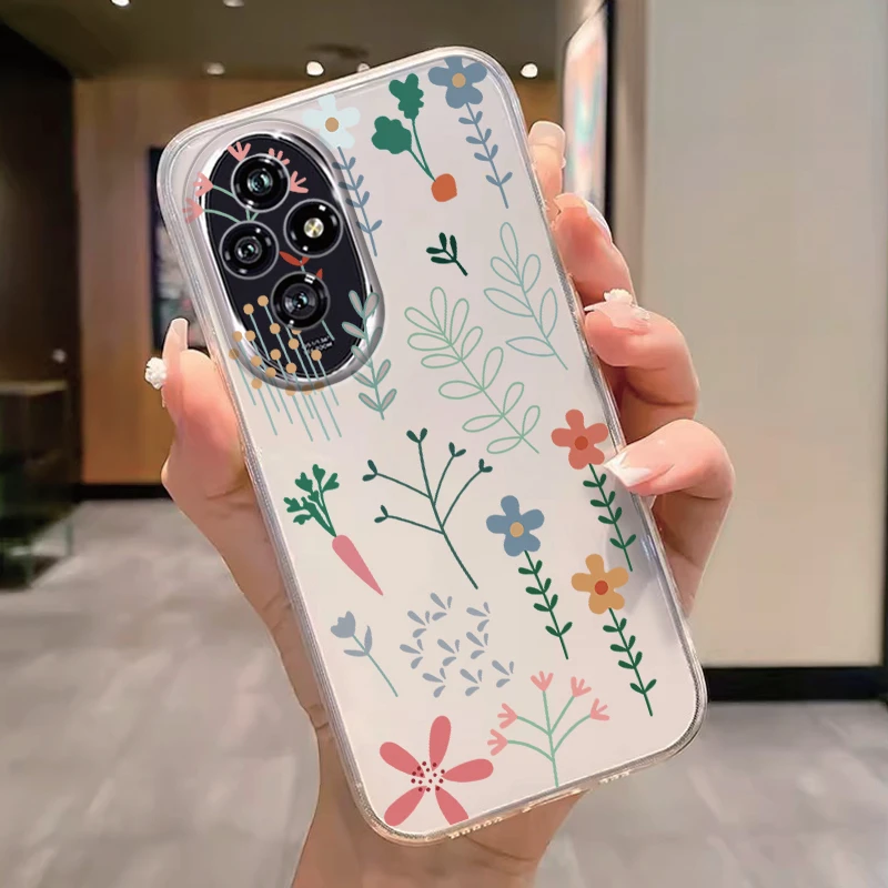 For Honor 200 400 Lite Pro Case 200 Smart Fashion Flowers Painted Black Cat Clear Silicone Phone Cover Fundas Cat Couple Coque