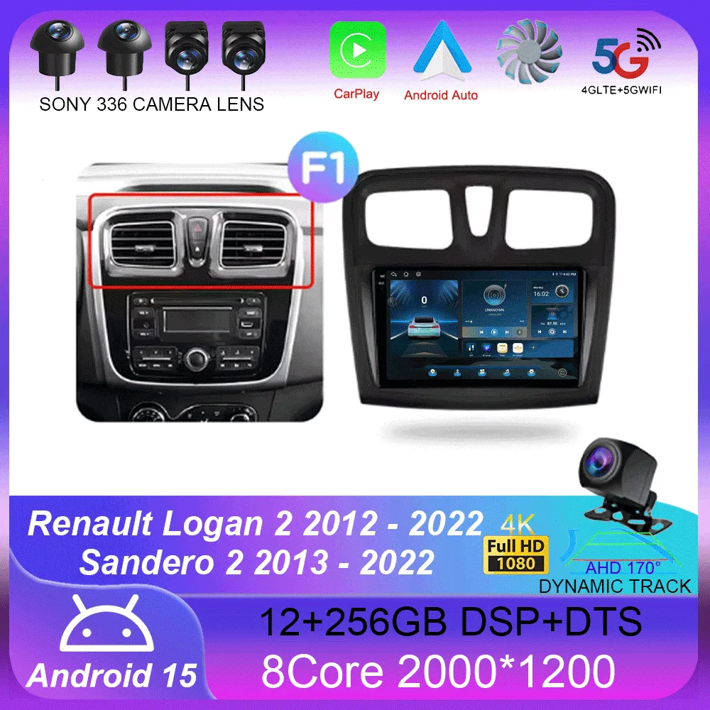 

For Renault Logan 2 2012 - 2022 Sandero 2 2013 - 2022 Android 15 GPS Car Radio Navigation Multimedia Video Player Stereo BT