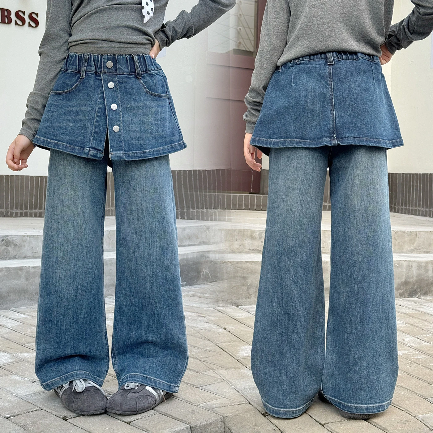 New Design Children Skirt Jeans For Girls High Fashion Streetwear Denim Pants Kids Trendy Curtain Jeans Trousers 5-14 Years