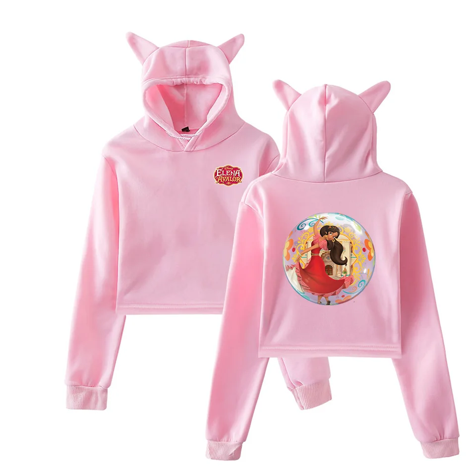 Disney Elena of Avalor Princess Hoodie Sweatshirt Fashion Tops Pullovers Girls Casual Coat Women Cat Ear Short Crop Hoodies