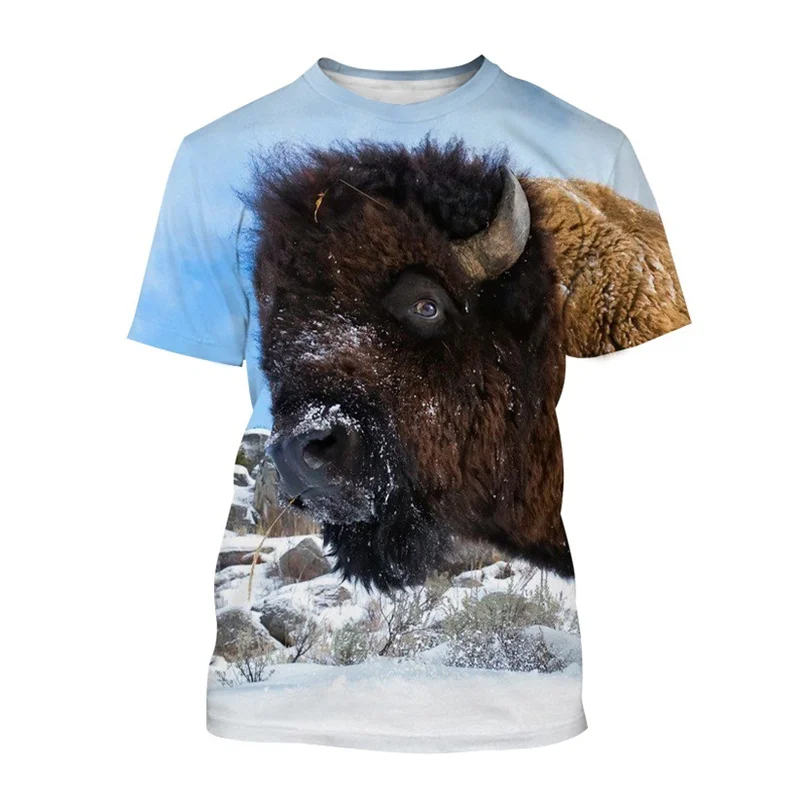 Men's Casual American Cattle 3D Print T-shirt Round Neck Breathable Short Sleeve T Shirt Animal Bull Harajuku Street Tees Tops