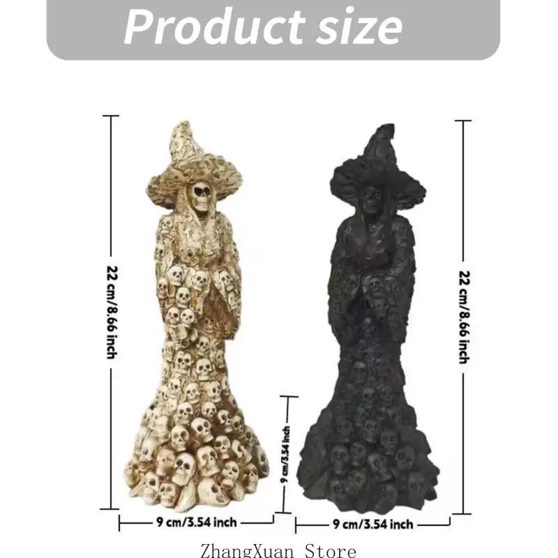 Halloween Hexe Skelett Statue Harz Gothic Desktop Dekor Figur für Kaminsims und gruselige Home Display Art 3XUF – Detail 6