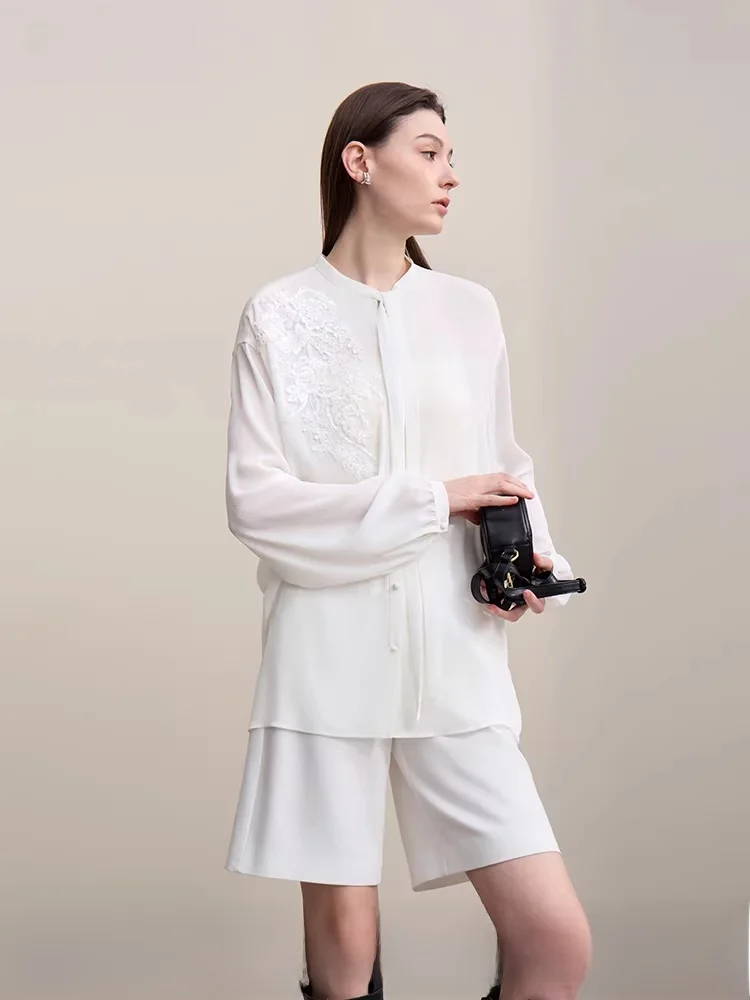 

i Spring 2026 New Sle Embroidered Heavy Bead Lantern Sve Women's Chiffon Top Fairy Aosphere Draped Casual Loose Fit