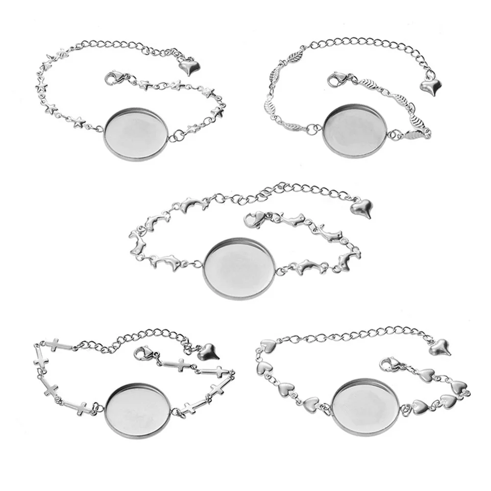 

5 PCS Time Gem Bottom Holder Stainless Steel Bracelet Tray Metal Wristband Glass Miss Alloy Retro