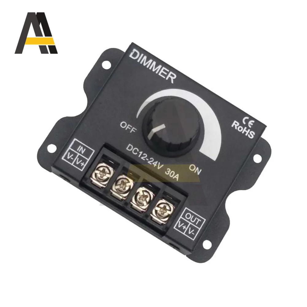 Variateur de tension LED 1W 30A 12V 24V DC, régulateur en aluminium, contrôleur haute puissance réglable pour bande lumineuse LED colorée