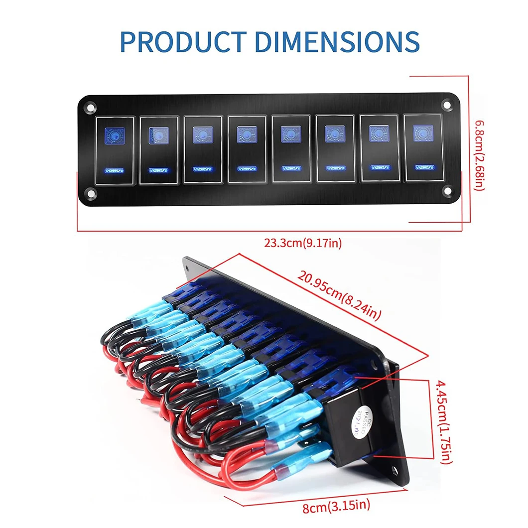 ABILKEEN 8 Gang Rocker Switch Modification Panel ON-OFF Metal Auto Toggle Switch Panel DC12-24V Dual LED Light For Car RV Truck