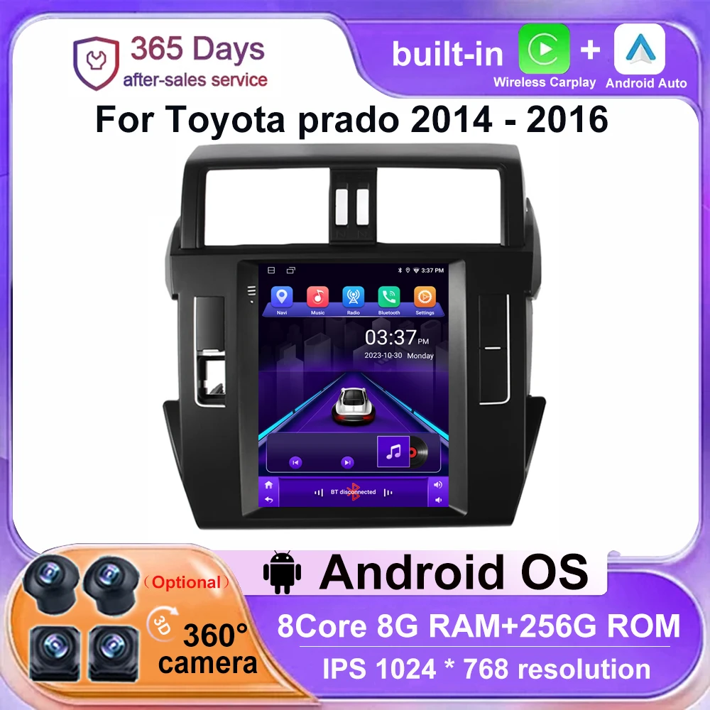 9.7 Inch Android 14 Car Radio For Toyota prado 2014 - 2016 Multimedia Video Player Navigatio GPS Carplay Auto Stereo 4G WIFI IPS 