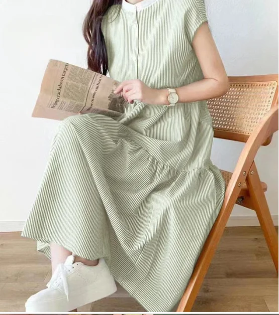 Zoete Japanse Sle ronde Ne gestreepte Svel Dr A-lijn midi rok enkele knoopsluiting zomer Faion dames Dr