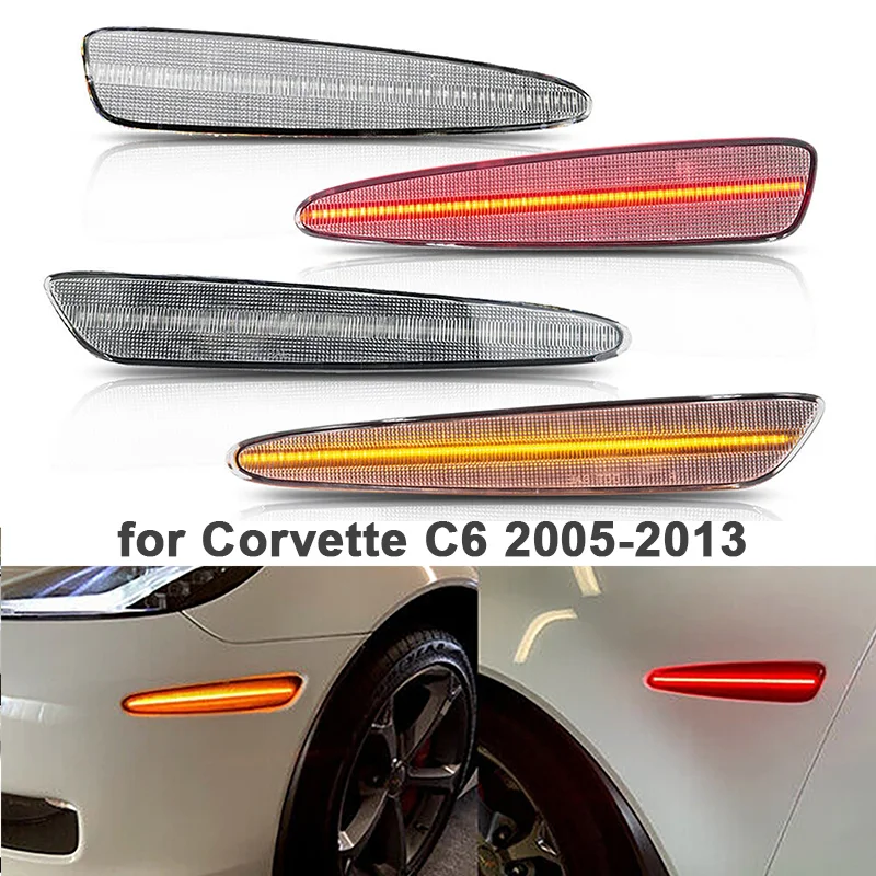 Car Led Side Markers Front Amber Rear Red Wheel Fender Sider Marker Light for Corvette C6 2005-2013