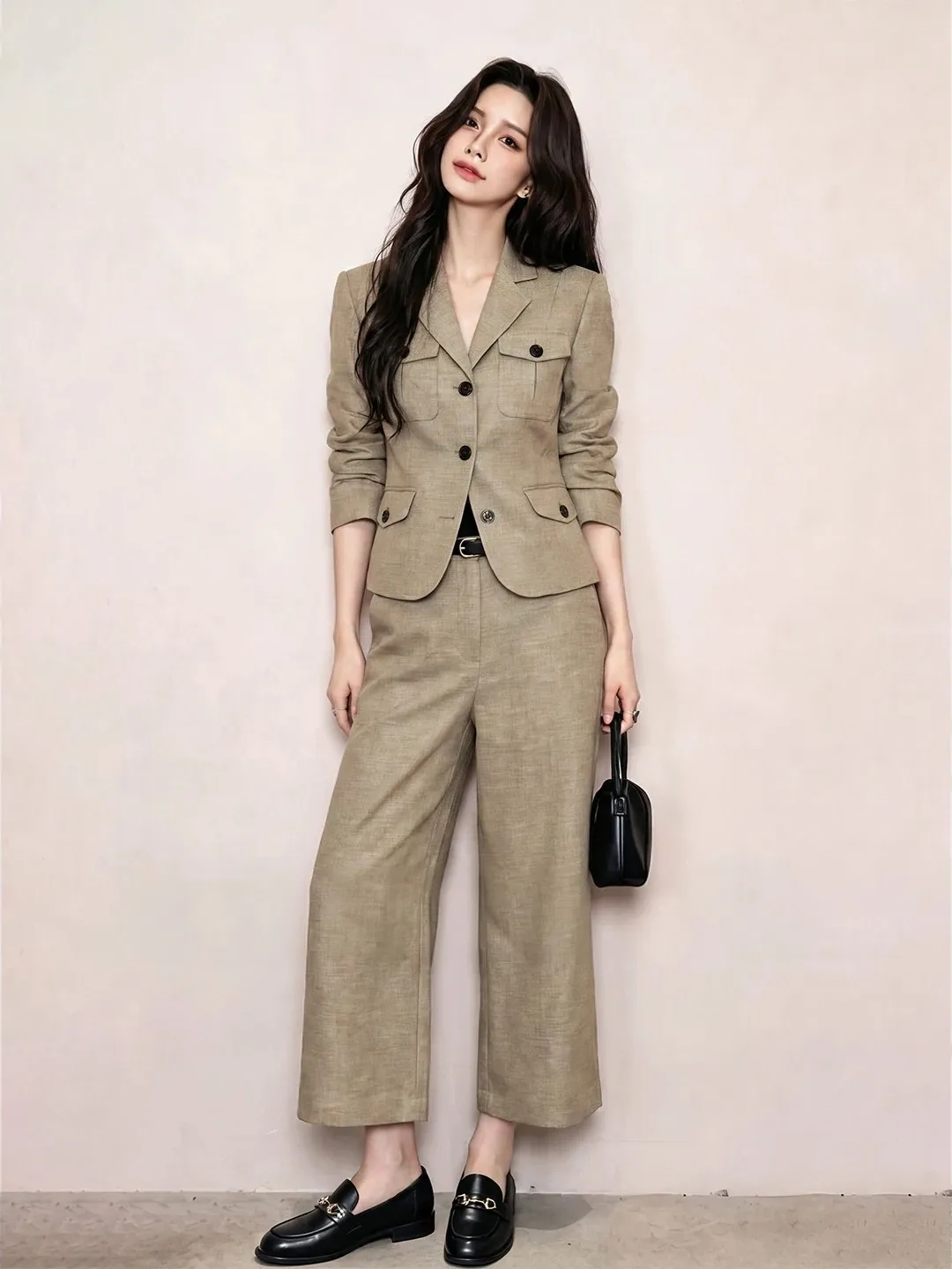 Laoqian Style Linen Cotton Set Autumn Fashion Waist-Cinching Casual Pants Two-Piece Suit Korean Loose Fit Women's Ensemble