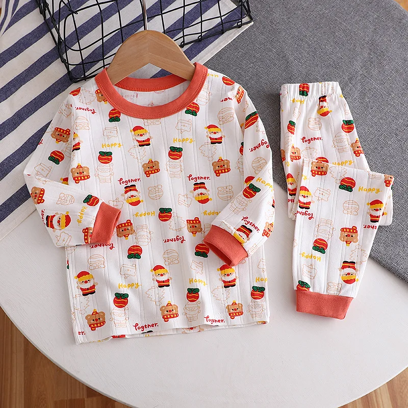 1-3 Years Children Christmas Pajamas Sets Boys Girls Cotton Long Sleeve Sleepwear Kids Xmas Cartoon Nightwear Loungewear