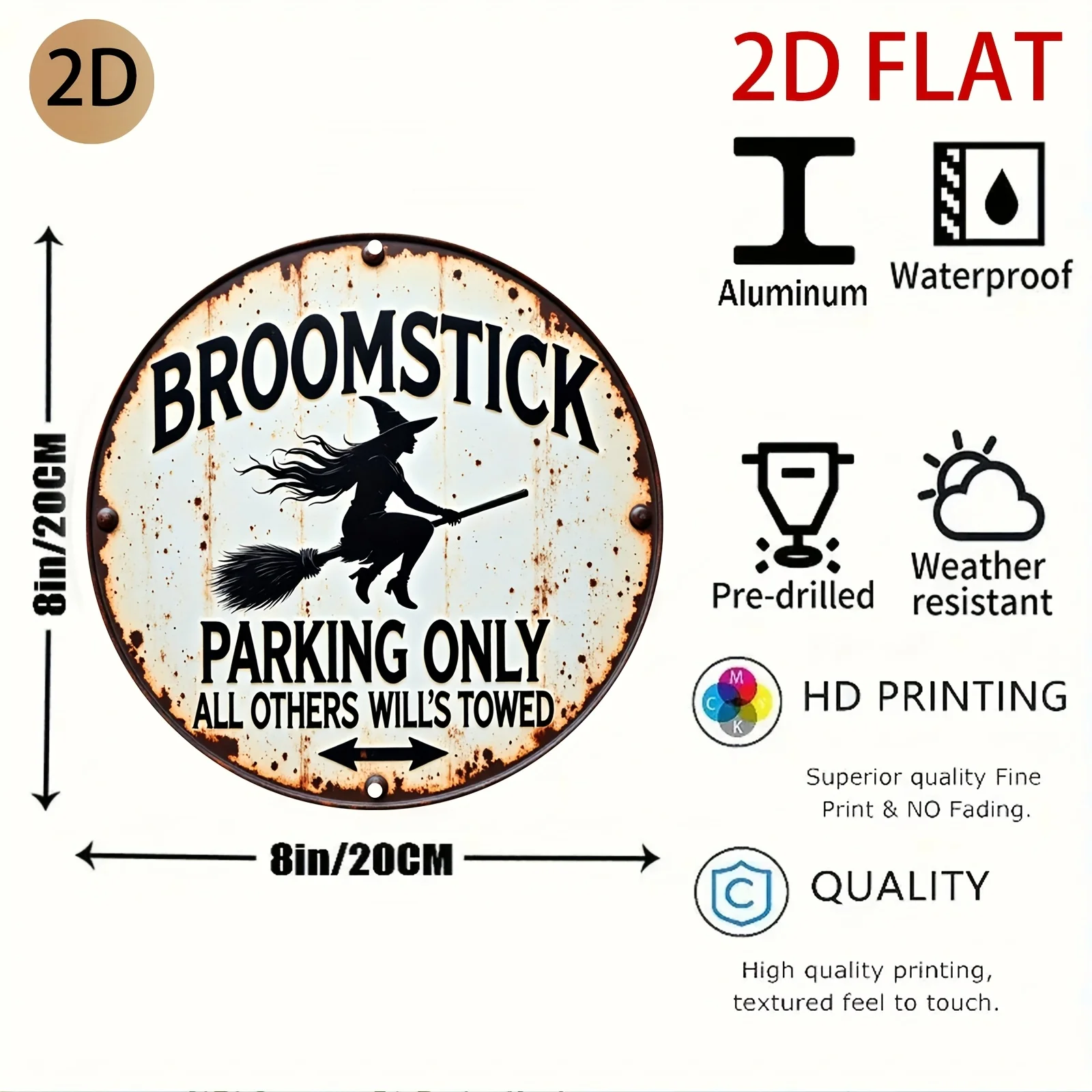 Halloween Witch Broomstick Parking Only Metal Sign - Funny Witch Decor with - Vintage Rustic Indoor Hanging Decoration for Home,