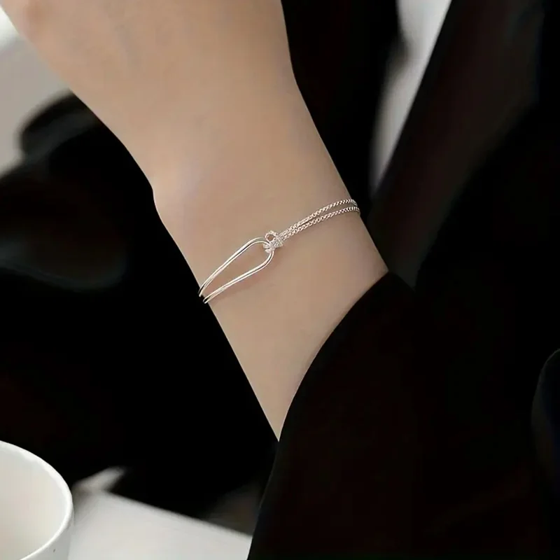 New S925 Silver Minimalist Geometric Collage Bracelet Women's Jewelry Exquisite and Elegant for Birthday and Christmas Gifts image 6