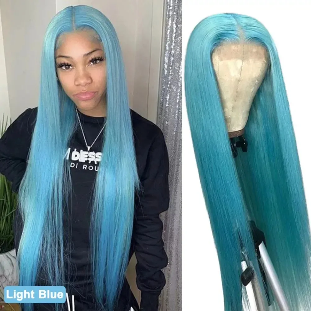 

Светло-голубые прямые парики с кружевной передней частью 13x4, HD, прозрачные, синтетические, термостойкие, для повседневного использования и косплея, для женщин, распродажа