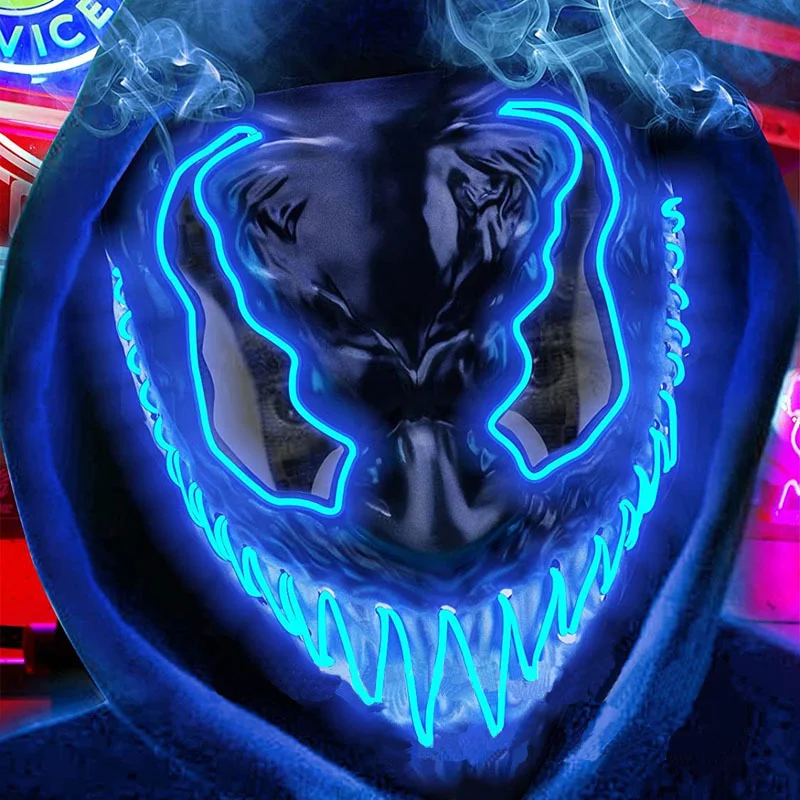 Halloween Neon Venom 2 Glowing Mask European and American Movies Horror Funny Full Face LED Mask Color Cosplay Costume Supplies