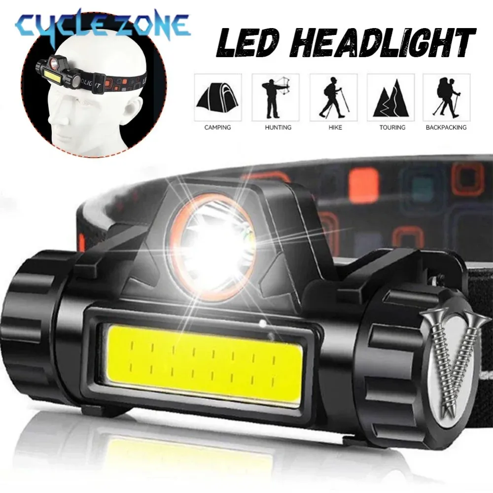 Rechargeable Fishing LED Headlamp Camping Headlight XPE COB Work Light 2 Lighting Modes Detachable Head Lights with Tail Magnet