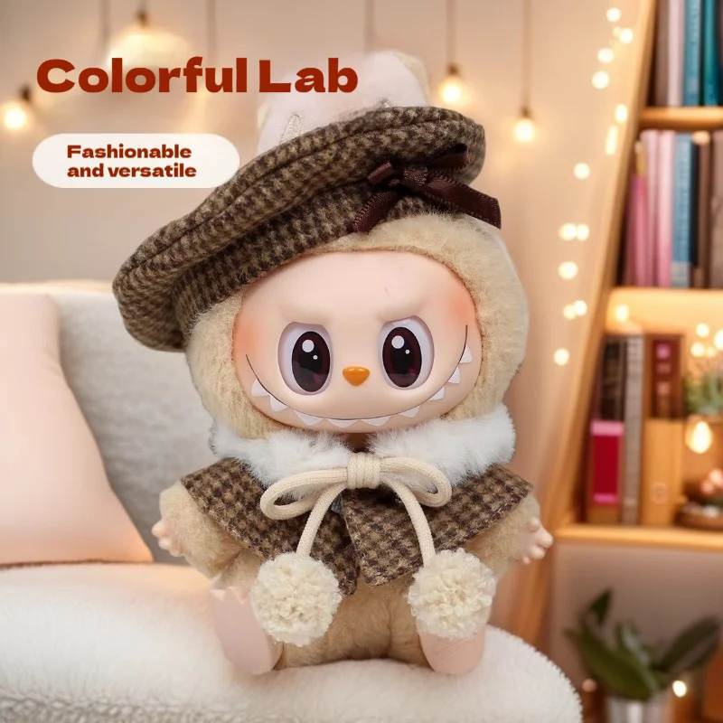 Vêtements de poupée Labubu, ensemble de 3 pièces de Style Chanel mignon, chapeau, Cape, châle, porte-clés en peluche, vêtements de poupée Labubu de 1ère/2e génération