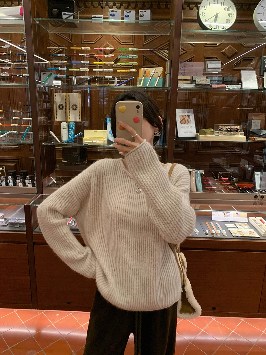 

Теплый женский шерстяной свитер с круглым вырезом и полосатым узором, зимний, модный, удобный, высококачественный, из австралийской шерсти, Zhang Beibei