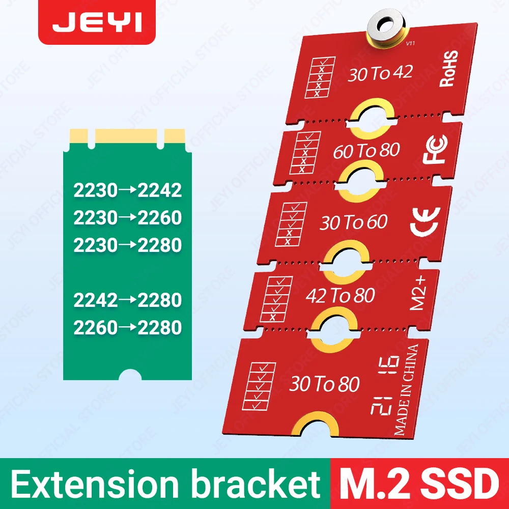 JEYI M.2 NGFF NVME SSD Extension Bracket Transfer 2230 2242 2260 2280 Length Extend Adapter Bracket Card Plate Change Long Size