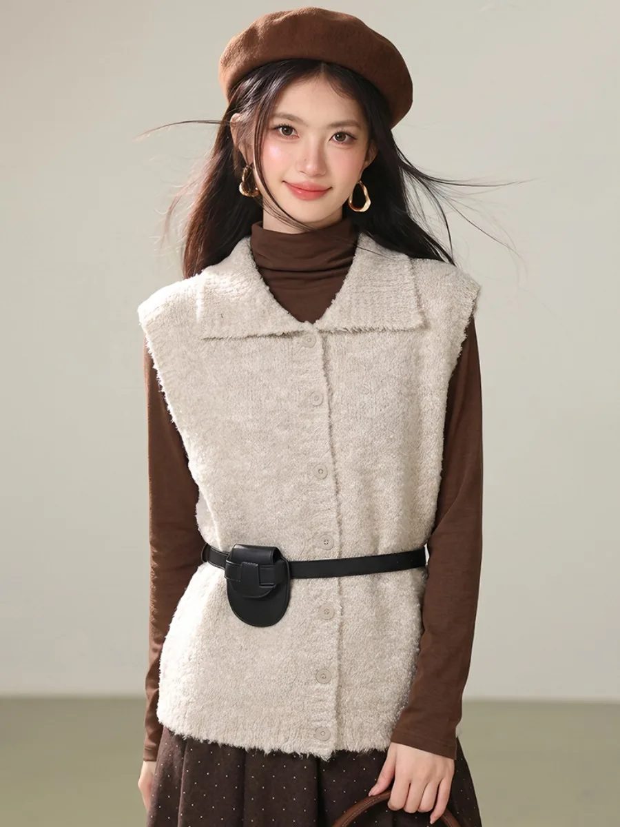 Korean Design High Neck Soft Cozy Women's Sweater Vest Casual Lazy Style Autumn Winter New Fashion Outerwear Cardigan