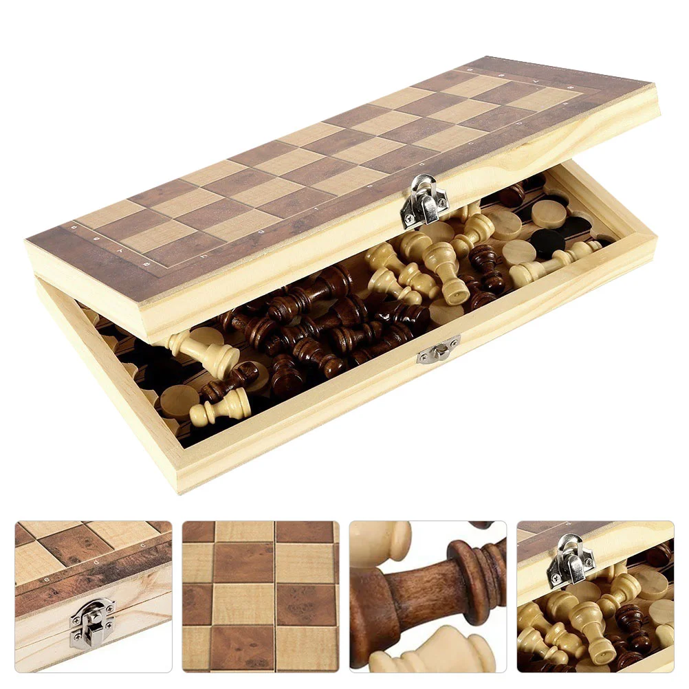 

Three in One Chess Wood Board Backgammon Set Three-in-one Wooden Educational Toy