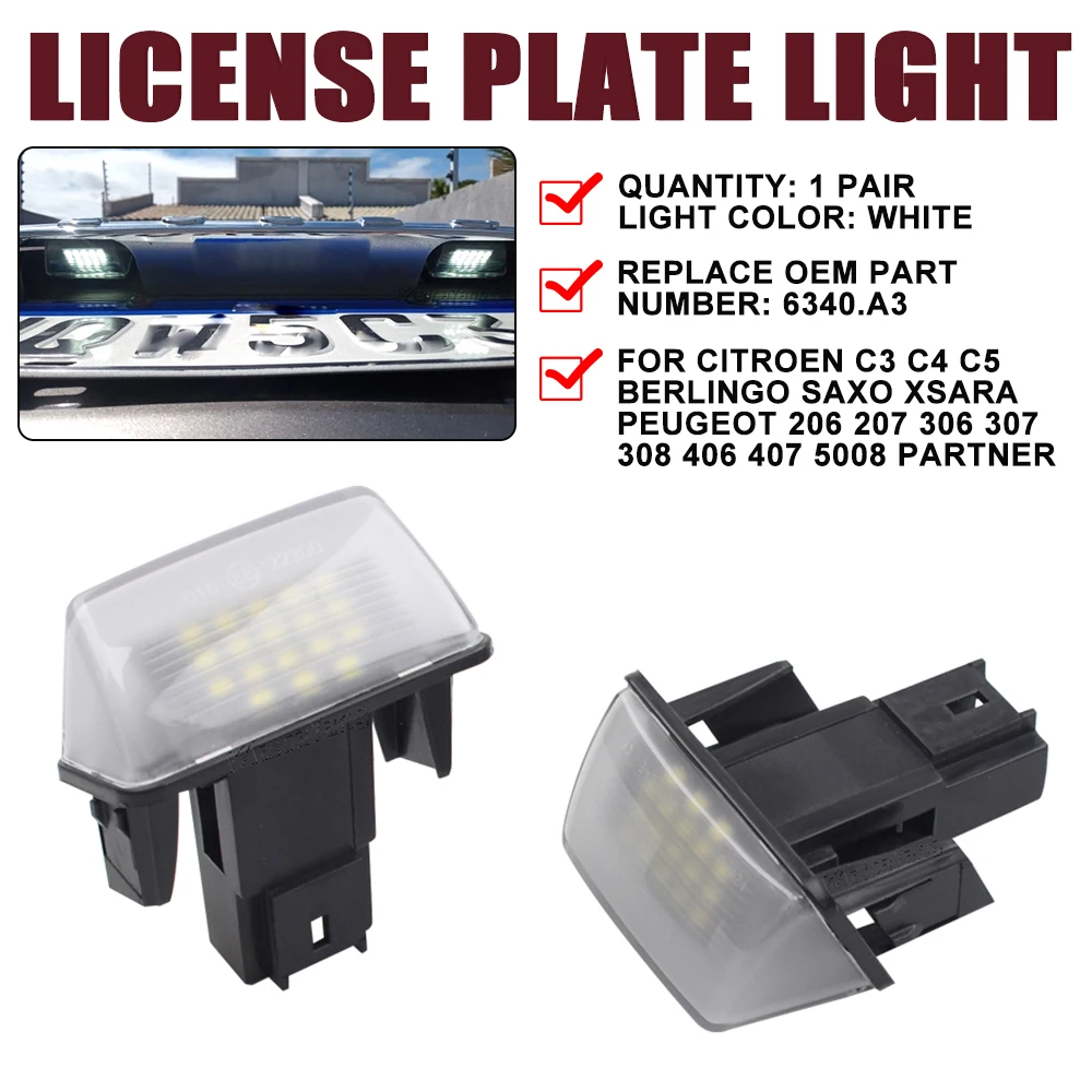 LED-Kennzeichenbeleuchtung Canbus für Peugeot 206 207 307 308 406 407 Citroën C3 C4 C5 BERLINGO SAXO XSARA