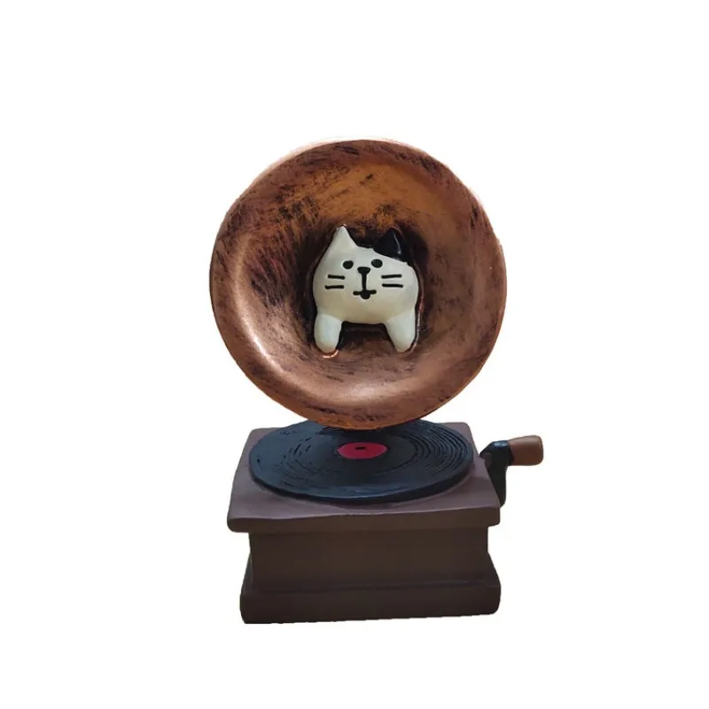 

Японский стиль Закка: Винтажный проигрыватель в виде кошки (фигурка из смолы, миниатюрная, мультяшная, для декора)