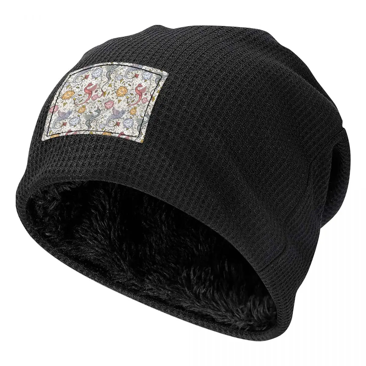 Medieval Dragon And D20 Dice Dnd Pattern Beanies Caps Fleece-Lined Bonnet Hat Warm Hip Hop Autumn Winter Outdoor Skullies Hats
