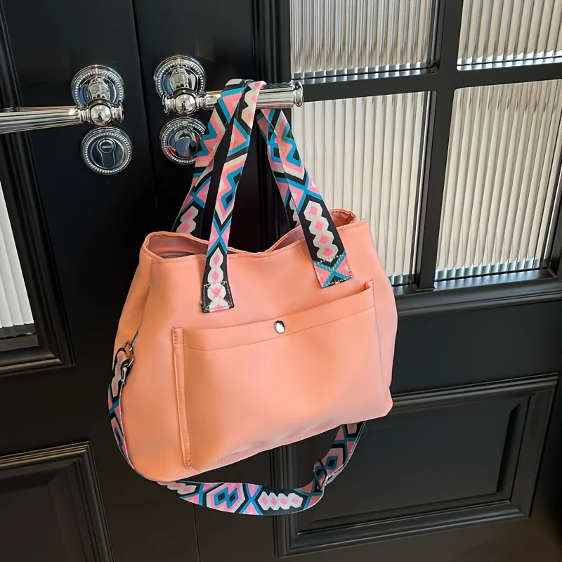 

Versatile All-Season Handbag With Wide Strap, Casual Shoulder Tote, Lightweight Handbag