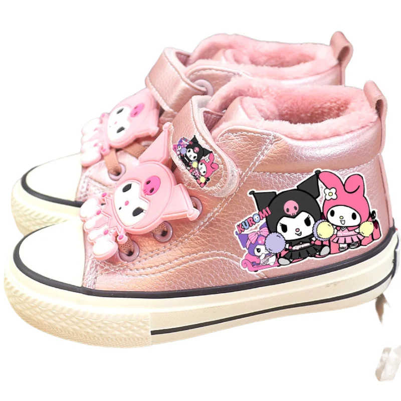 Canvas Shoe Sanrio Kuromi Girl Add Cotton Princess Shoes Hello Kitty Kawaii Children Winter Style Cartoon Cotton-Padded Shoes