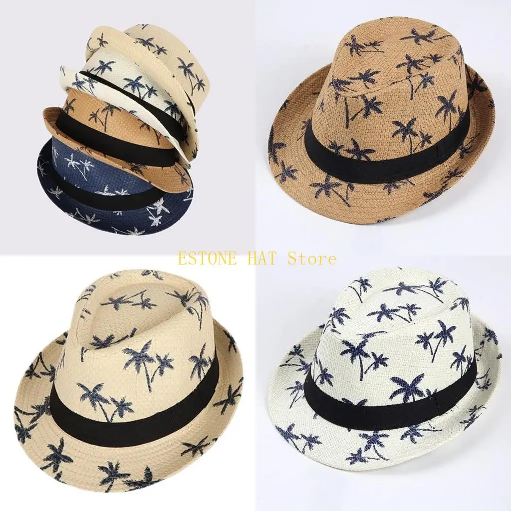 49MF Straw Panama Hat Straw Hat Straw Beach Hat Straw Fedora Hat Print