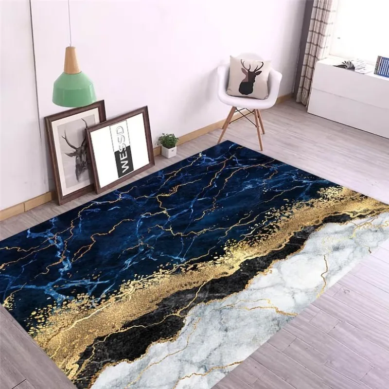 Gold Marble Rug Modern Non-Slip Floor Mat Luxury Marble Carpet for Living Room and Bedroom Stylish Rug Elegant Floor Mat