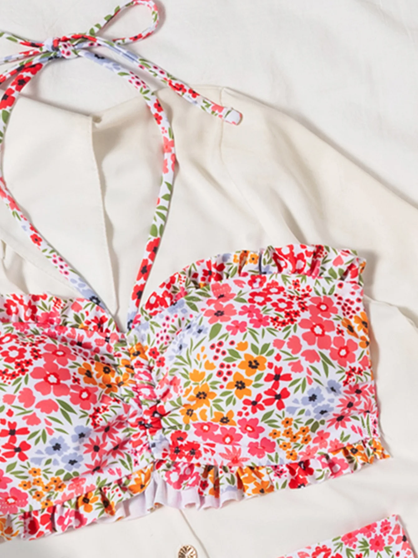 Vintage Pink Floral Print Bikini 2025 Women Pleate Ruffles Push Up High Waist Swimsuit Summer Bathing Suit Pool 2 Piece Swimwear