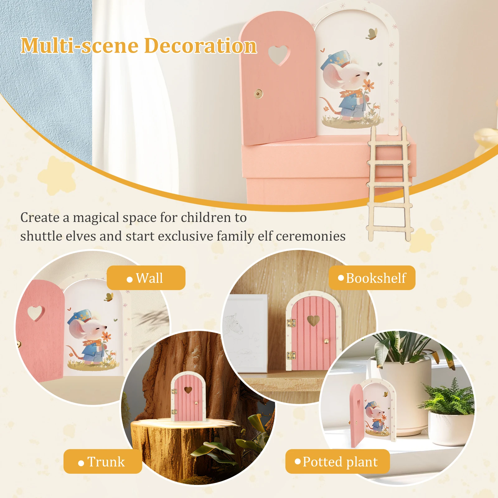 Wooden Gnome Door Accessories Set Miniature Fairy Gate with Ladder Dwarf Elf Landscape Figurines Children's Room Decoration Gift