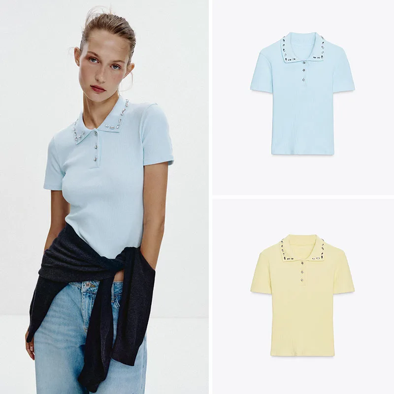 

New Summer Women's Shirt ZA2025 Ethnic Stage Costume 18-25 Years Old Fashionable Trendy Ladies' Top Quality Material