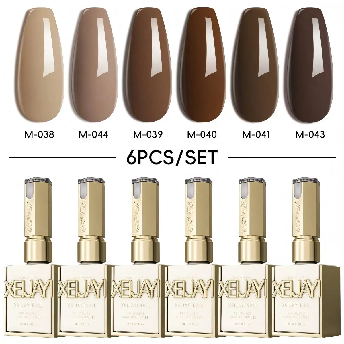 

6PCS Natural Brown Gel Polish Set, High Gloss UV/LED Soak Off Nail Gel, Gradient Nude Colors for Daily Salon Manicure