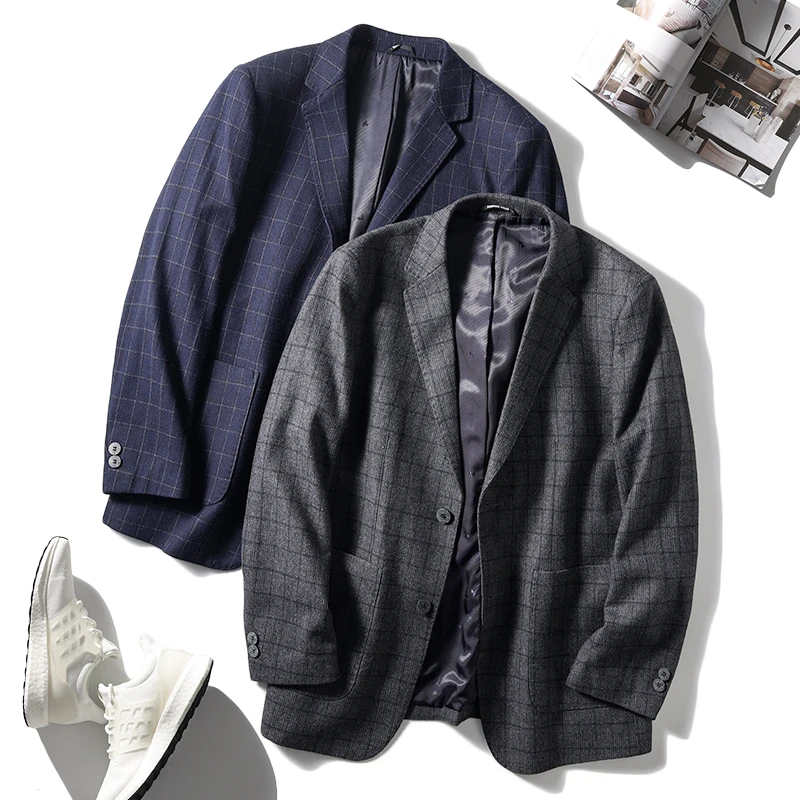 

50 Woolen Busin Casual Men's Cheered Suit Jaet Color Woven Spring Autumn Stand Fit Long Sve Faion Urban Wear