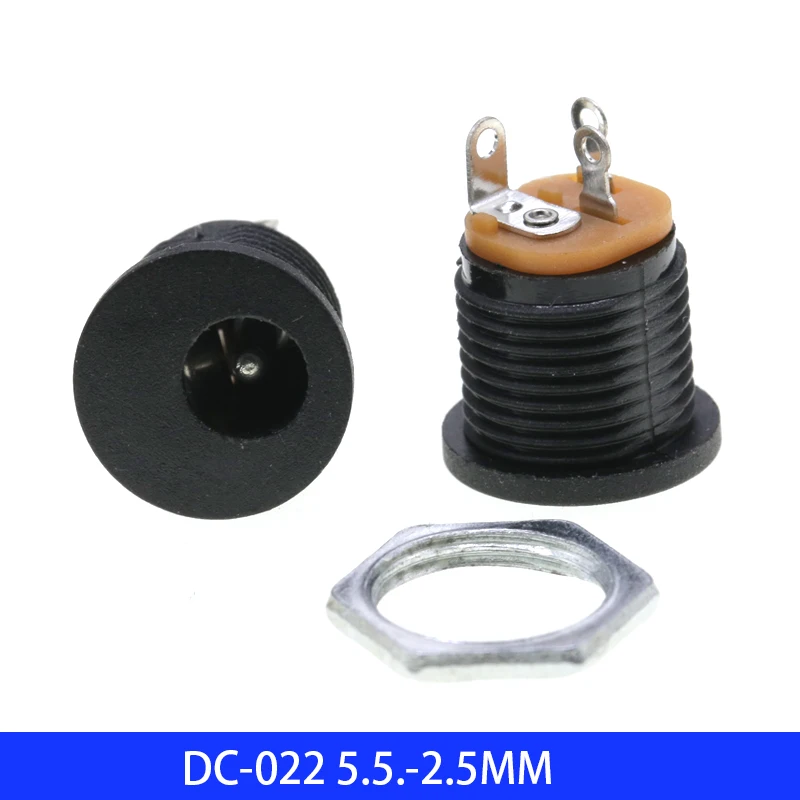 DC 커넥터 DC-022 5.5mm x 2.1mm 3핀 암 DC 전원 잭 패널 장착 나사 너트 키트 DC 소켓 전기 플러그