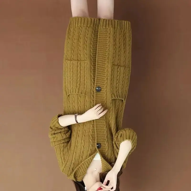 

Осень-зима, новинка 2025, высококачественный женский кардиган с капюшоном, свитер с длинными рукавами, утепленный свободный длинный свитер, женская куртка 5XL