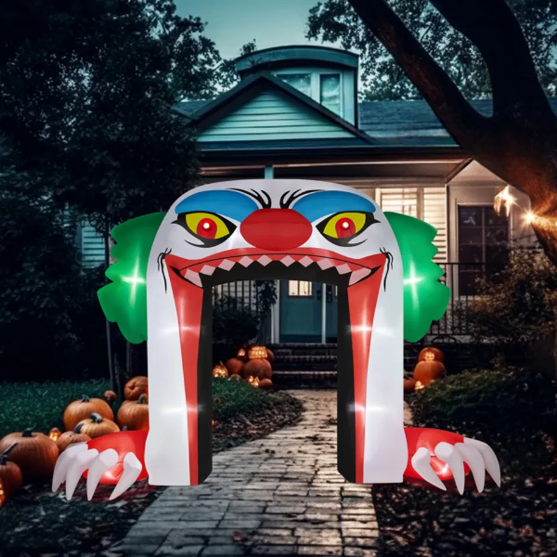 9 Ft Clown Arch 12 LED Lights Halloween Inflatable Decoration Transform Your Yard Into A Spooky Spectacle With Our