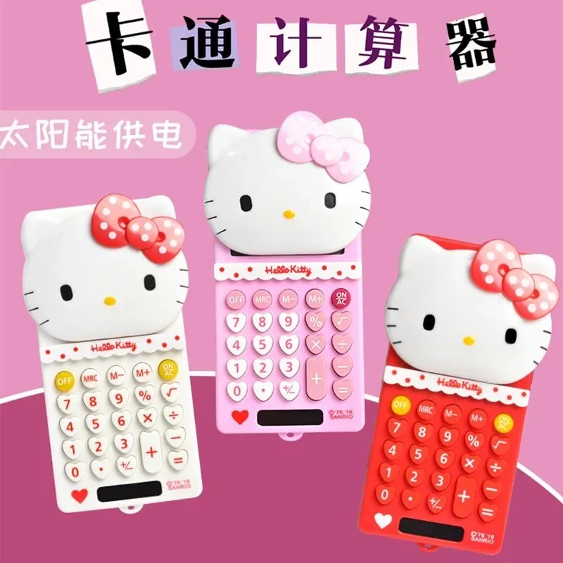 New Hello Kitty Cute Kawaii Push Cover Calculator Fashion Mini Portable Slide Solar Stationery Supplies Gift Prizes Wholesale