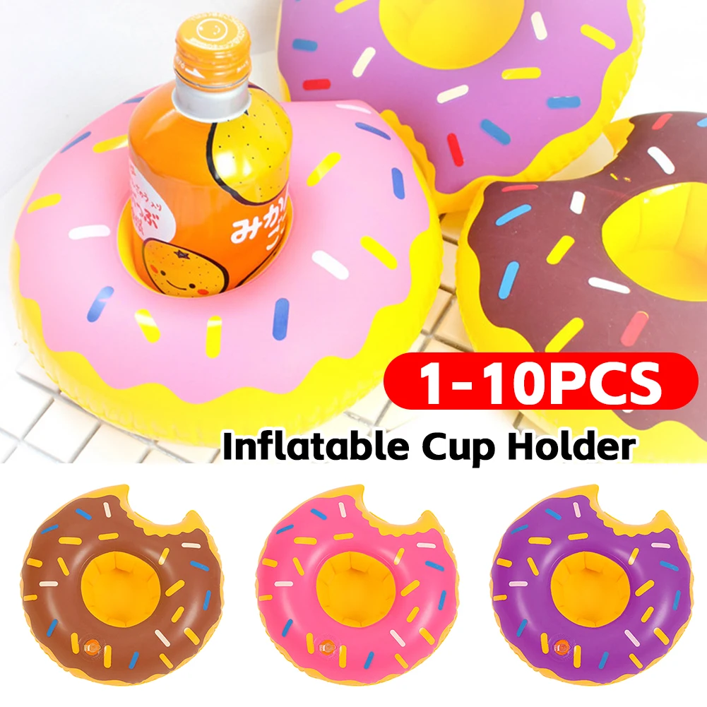 Portavasos de Vidrio con Forma de Donut, Multicolor, con Diseño de Donuts de Dibujos Animados, Cojín para Vasos, Posavasos Inflables Portátiles para Fiestas de Cumpleaños y Días Festivos