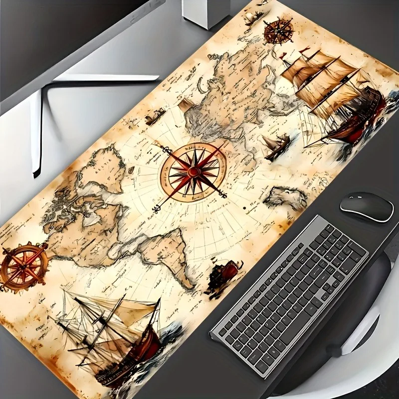 1 Stück Retro-Nautik-Karten-Design, erweitertes Mauspad – große, hochauflösend bedruckte Tischunterlage, strapazierfähige, rutschfeste Gummiunterseite – Detail 4